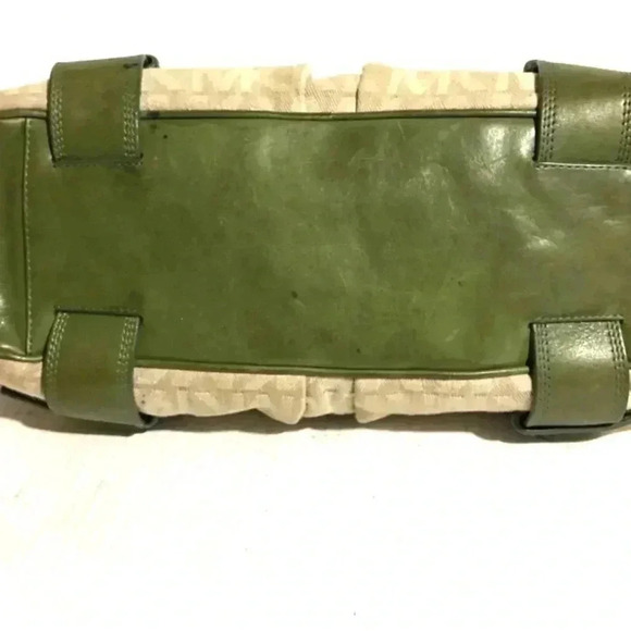 Michael Kors beige canvas/ green leather satchel handbag - Picture 3 of 10